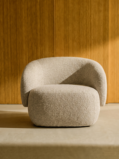 Fauteuil en tissu sand tweed et bois