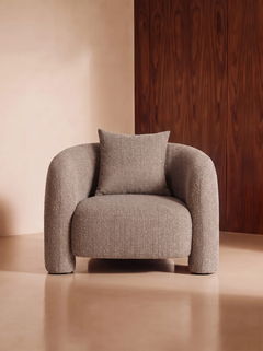 Fauteuil en tissu mocca chunky et bois