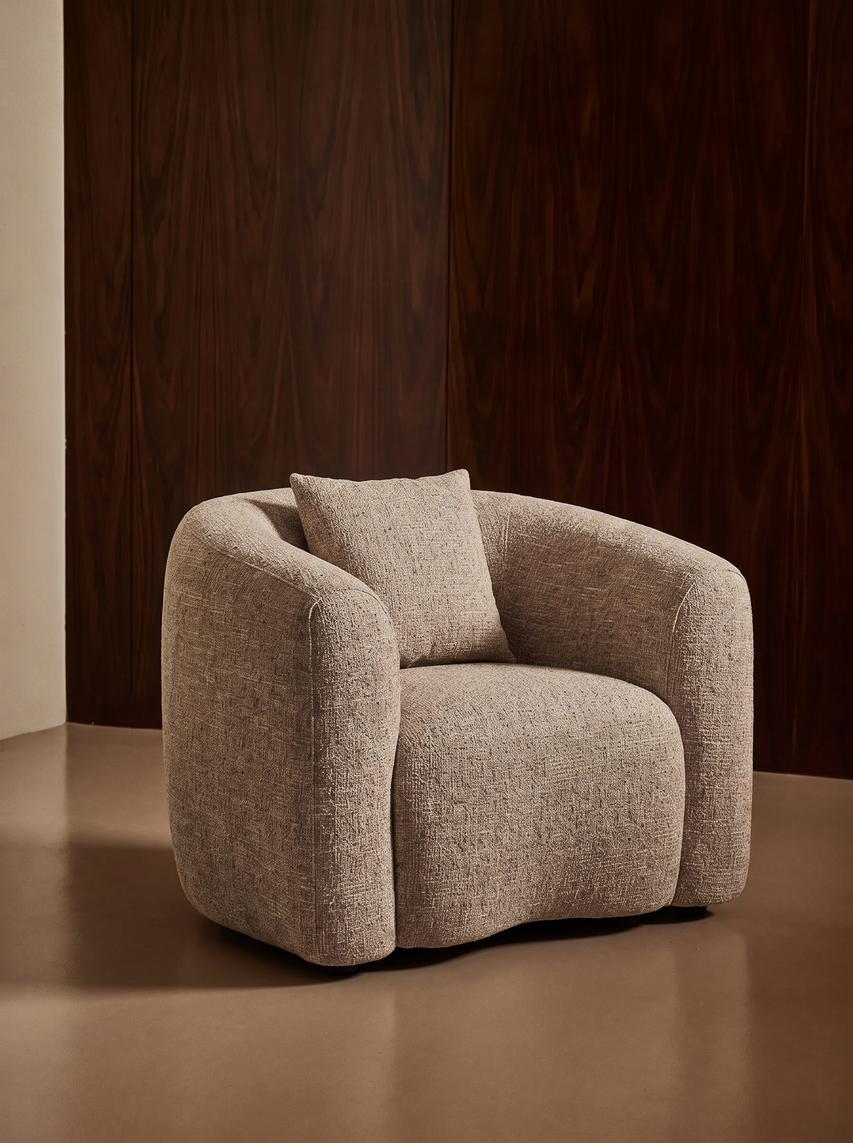 Fauteuil en tissu sand tweed et bois