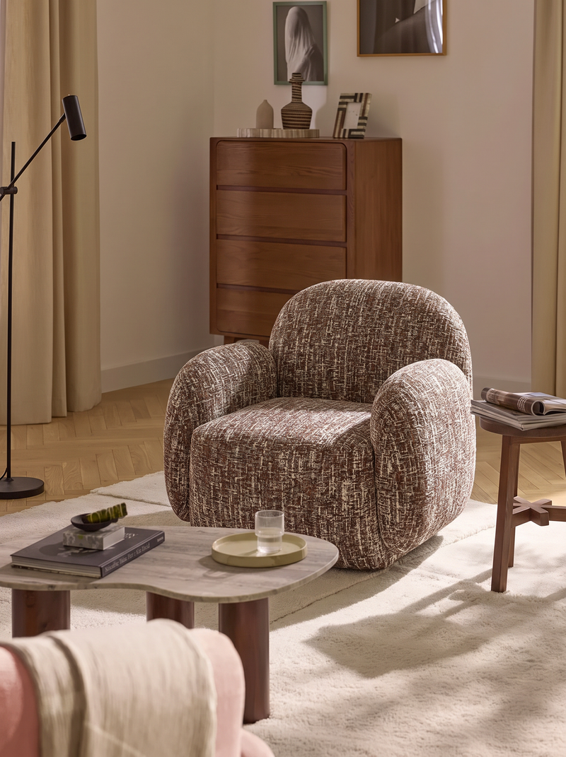 Armchair in Hazel Fabric and Wood