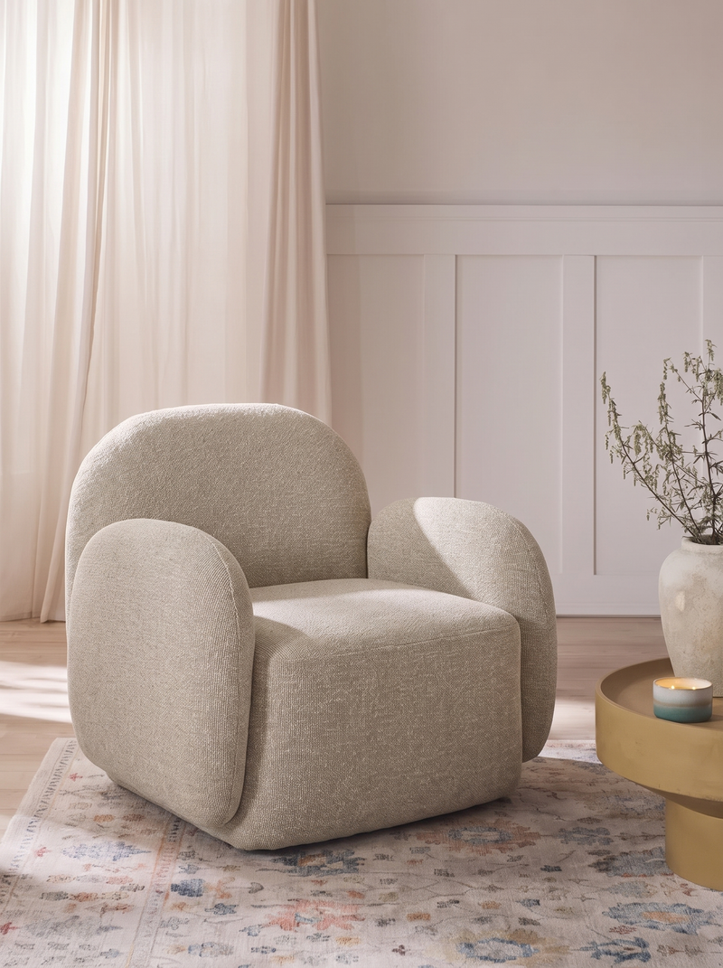 Armchair in Lodge Beige Fabric and Wood