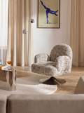 Swivel Armchair in Brown Omara Fabric and Wood