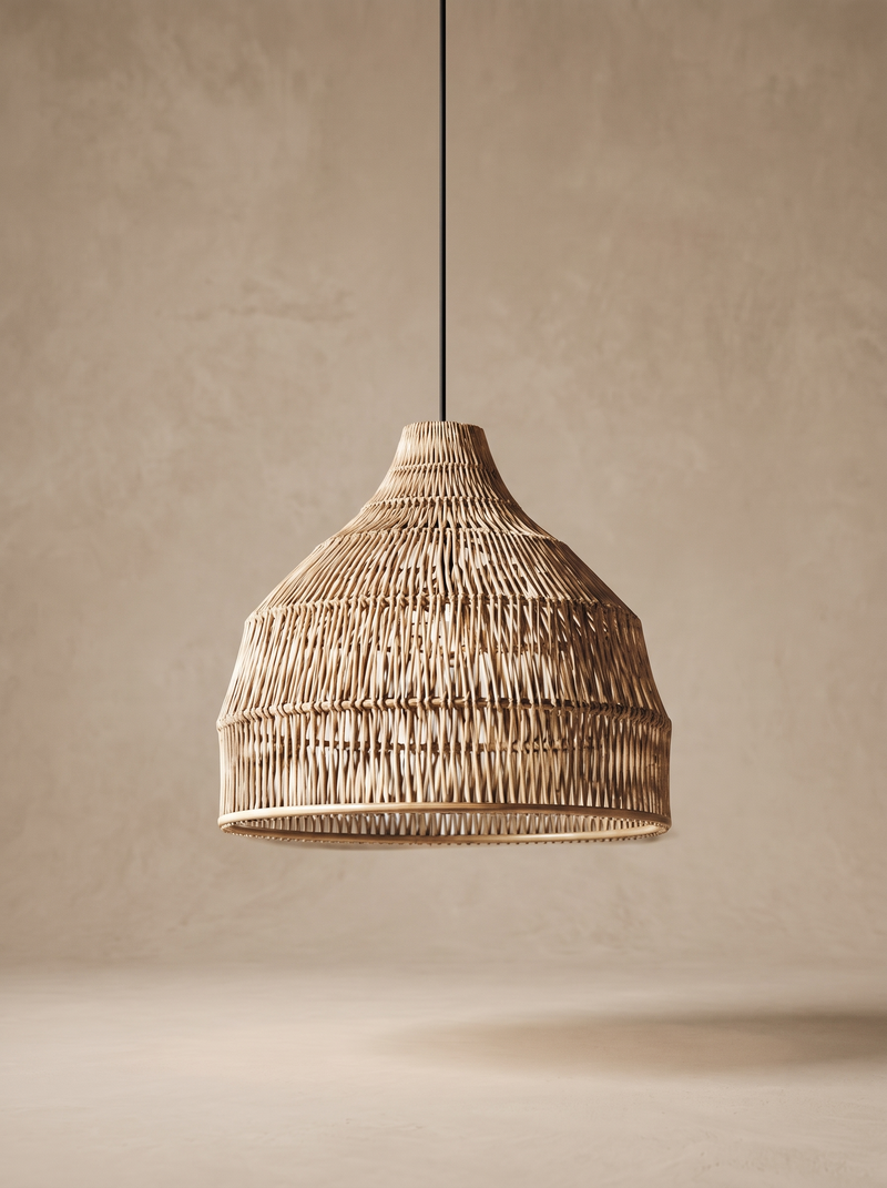 Dome Pendant Light in Woven Rattan