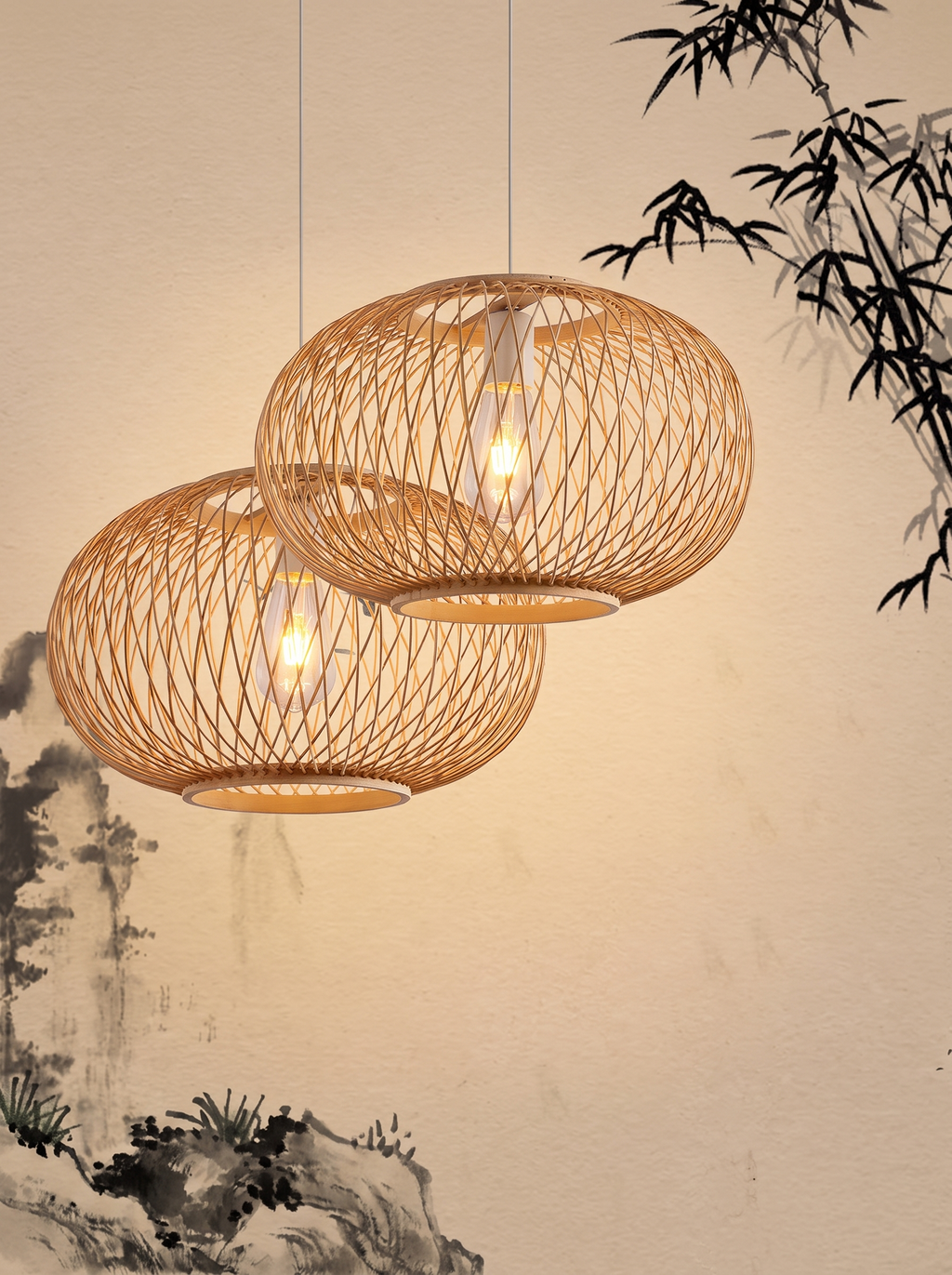Suspension diffusante en rotin et acrylique