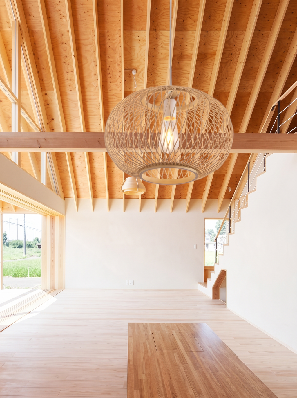 Suspension diffusante en rotin et acrylique