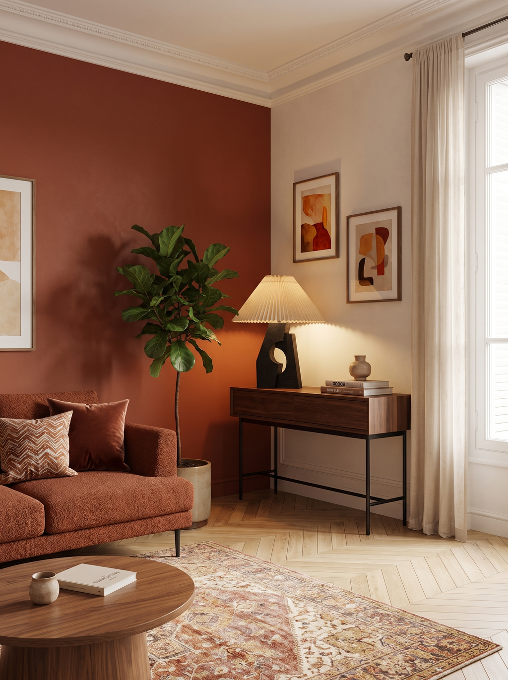 Lampe de table en bois sculpté et tissu plissé