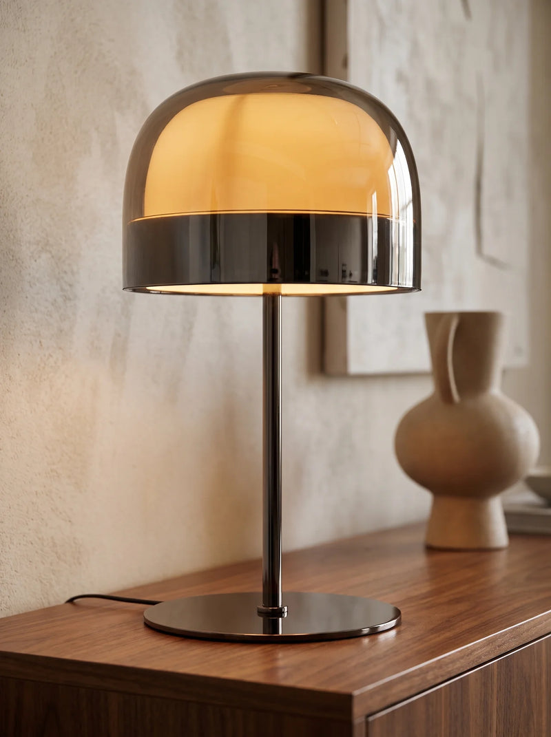 Smoked Glass and Metal Table Lamp