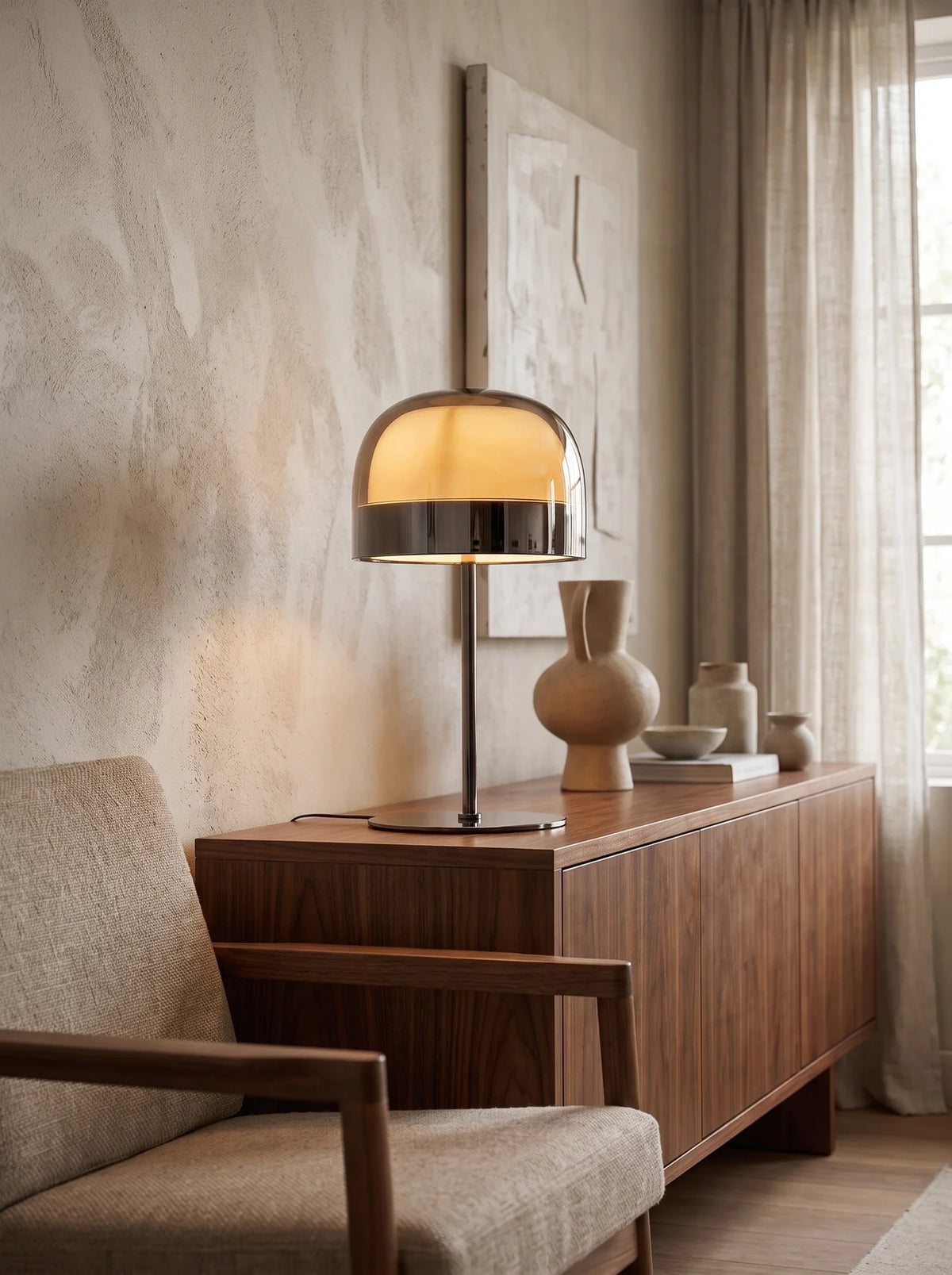 Lampe de table en verre fumé et métal