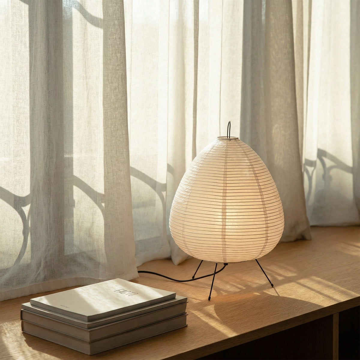 Lampe trépied en papier de riz